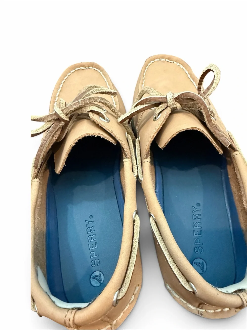 Sperry Kids Tan Boat Shoes with Blue Insole
